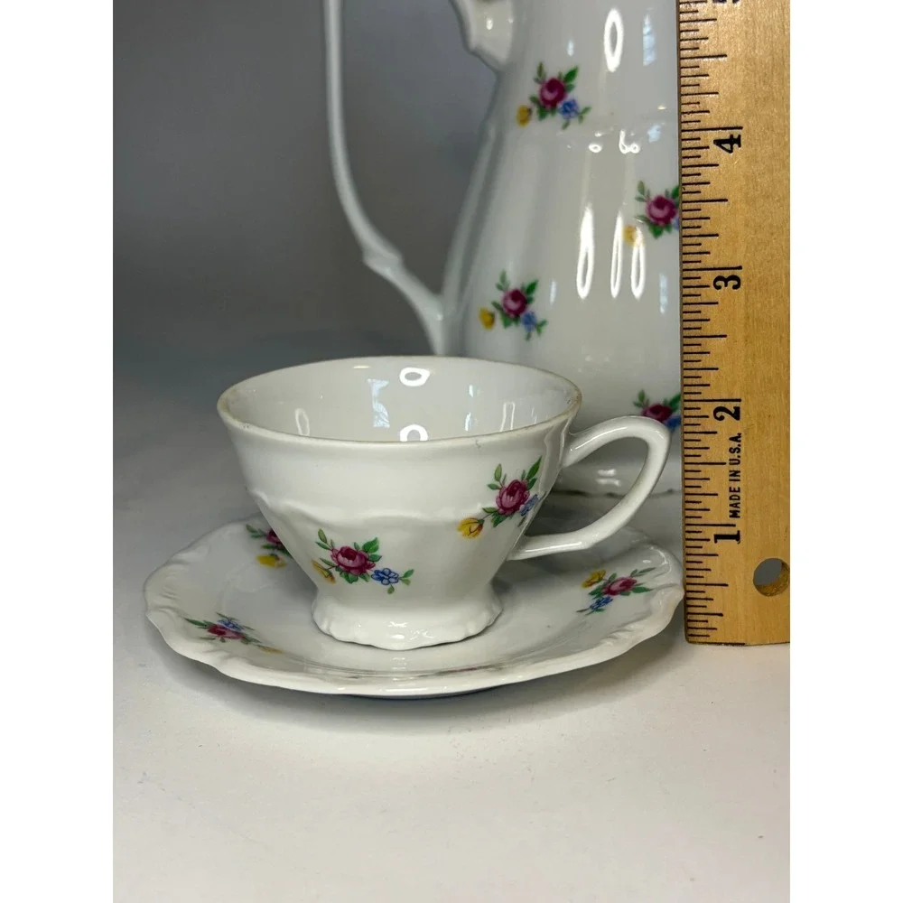 Vintage White Floral Teapot Tea Cup Saucer Polish CottageCore Coquette Girlie